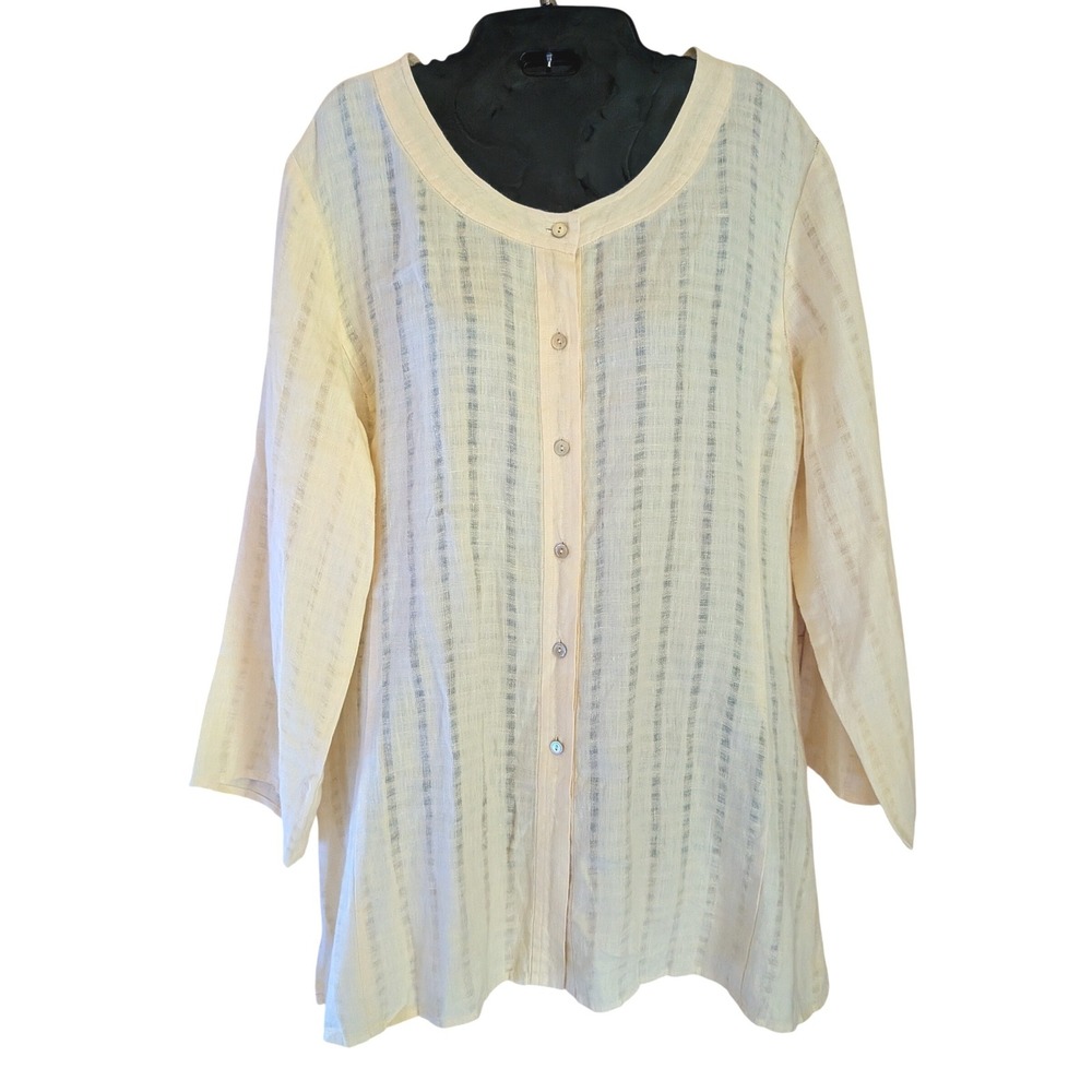 Eileen Fisher Button Women L 100% Irish Linen Minimalist Lagenlook Butter Yellow